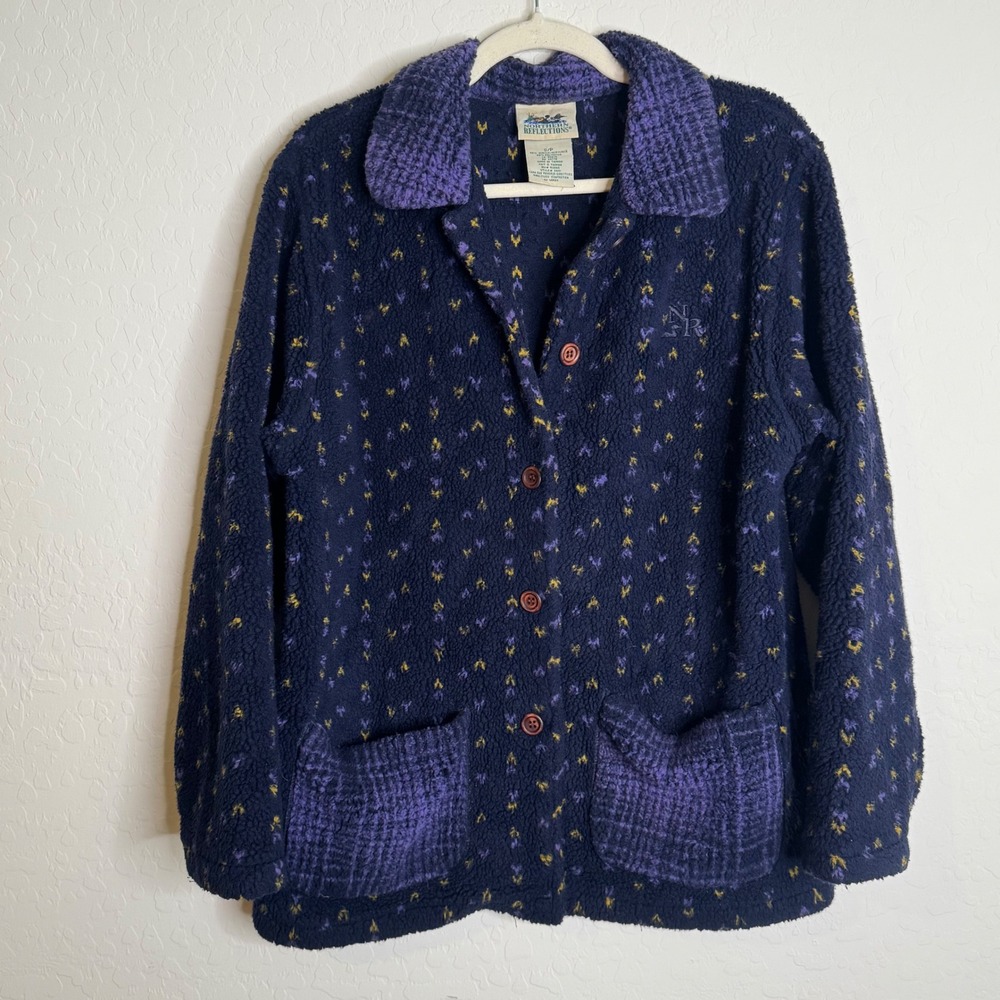 VTG Northern Reflections Womens Jacket S Blue Fleece Button Cabin Gorpcore Soft